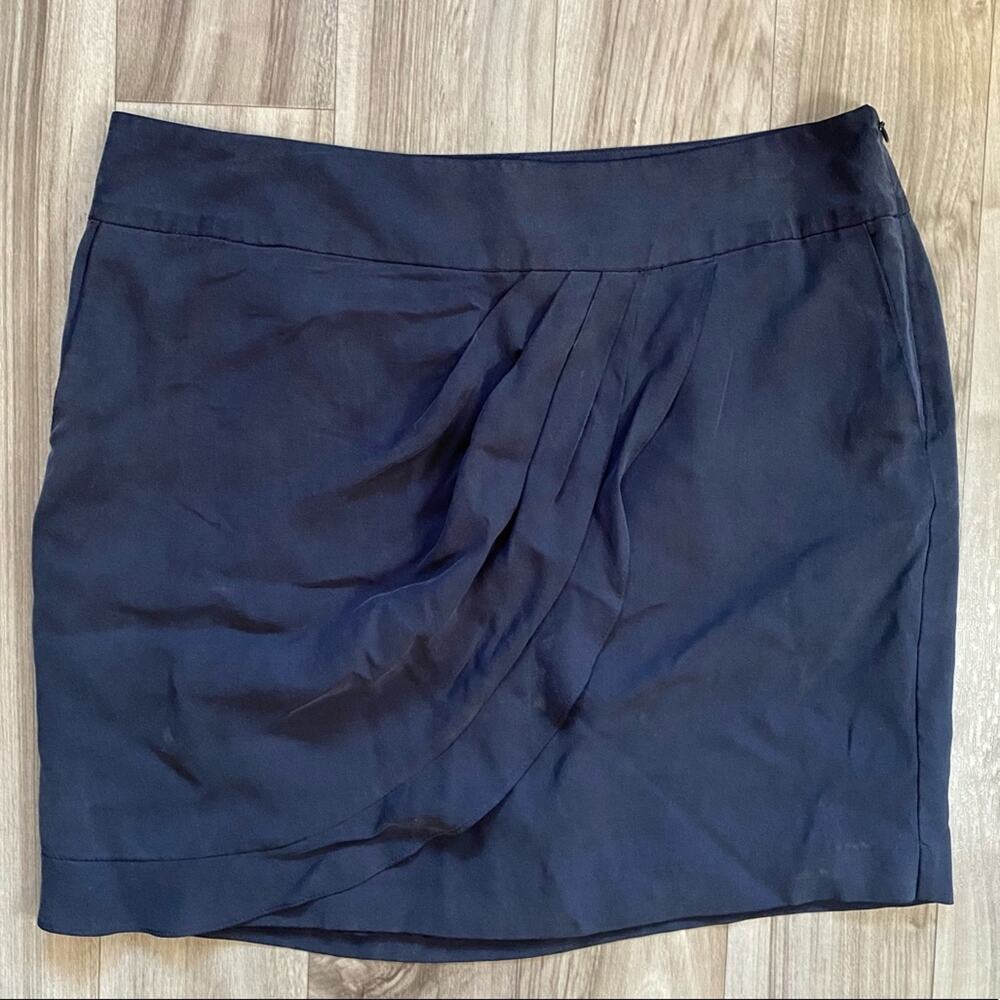 Ann Taylor LOFT 12 Navy Blue Faux Wrap SILK Skirt FLAWLESS CONDITION